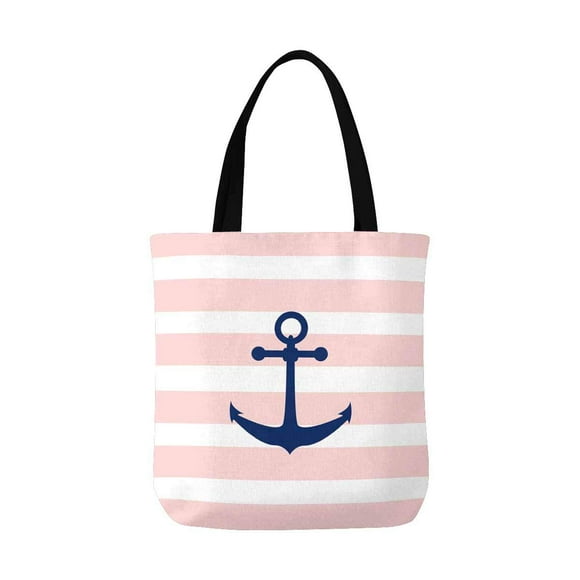 Anchor thin shopping bag Little Anchors with Chains Naval Loops Sailing Theme Cartoon Style Ocean Travel canvas tote bagPale Blue White 15x15-11 